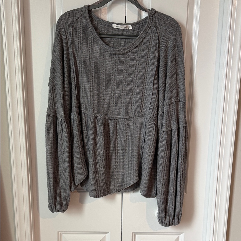 Altar’d State Waffle Knit Cozy Sweater Gray Pullover Size L (Retail $69)